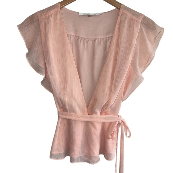 LOVERS+FRIENDS x REVOLVE Butterfly Wrap Top in Blush Pink Flutter Sleeve Small - Picture 1 of 8